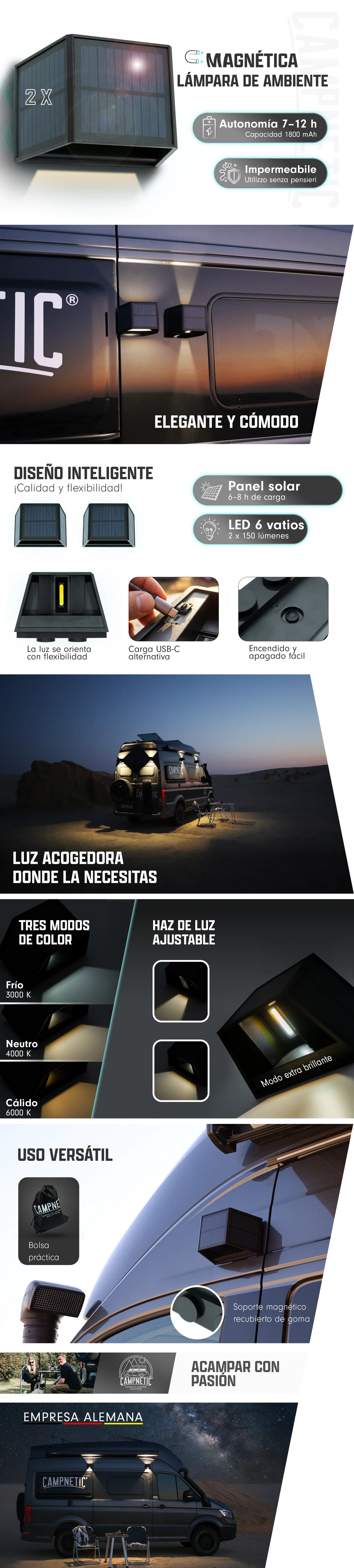 Luz ambiental LED solar con soporte magnético - Juego de 2 unidades