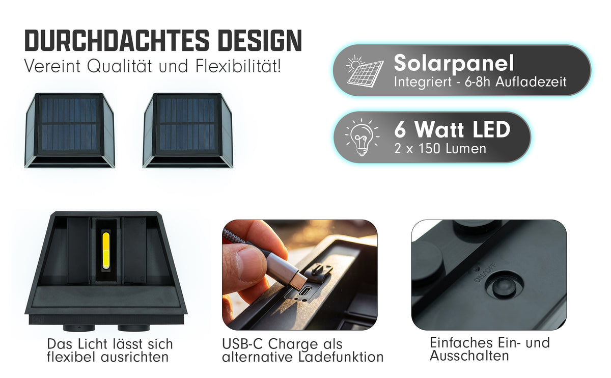 LED Solar Ambientelicht mit Magnethalterung - 2er Set