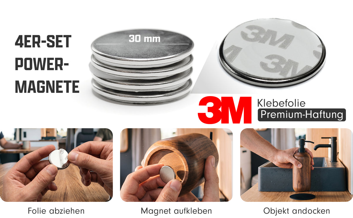 Aimants autocollants avec film adhésif 3M - lot de 4