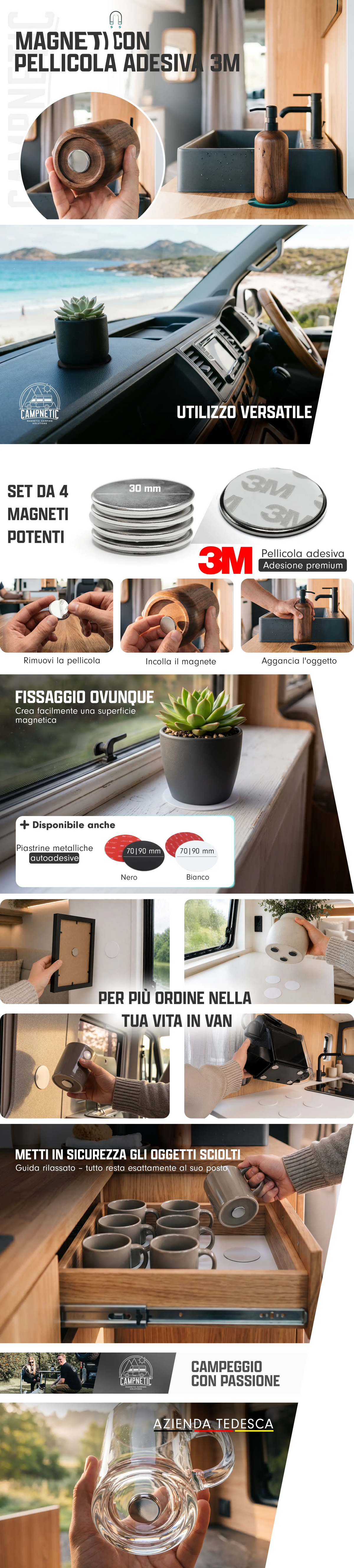 Magneti autoadesivi con pellicola adesiva 3M - Set da 4 pezzi