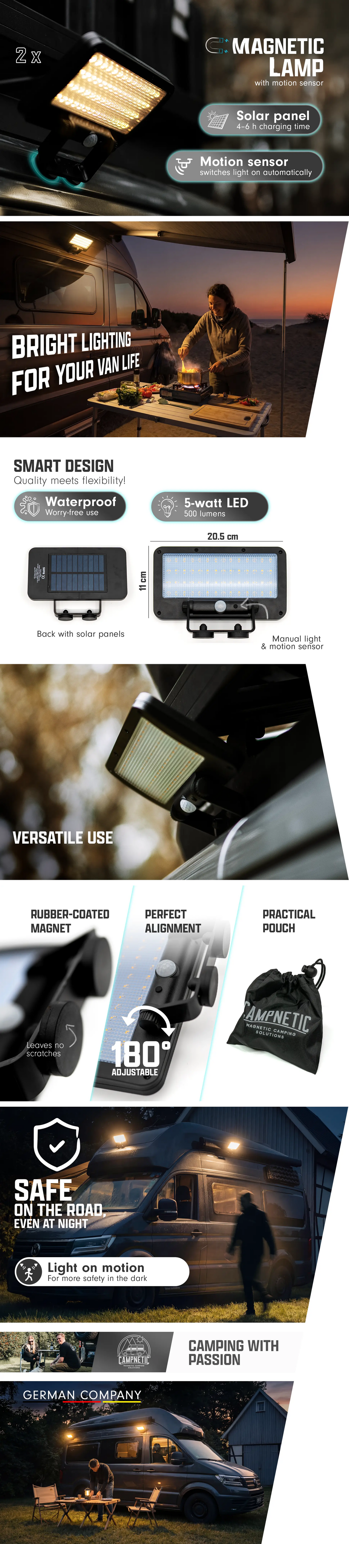 LED Solar Lamp with Magnetic Mount and Motion Sensor - Set of 2