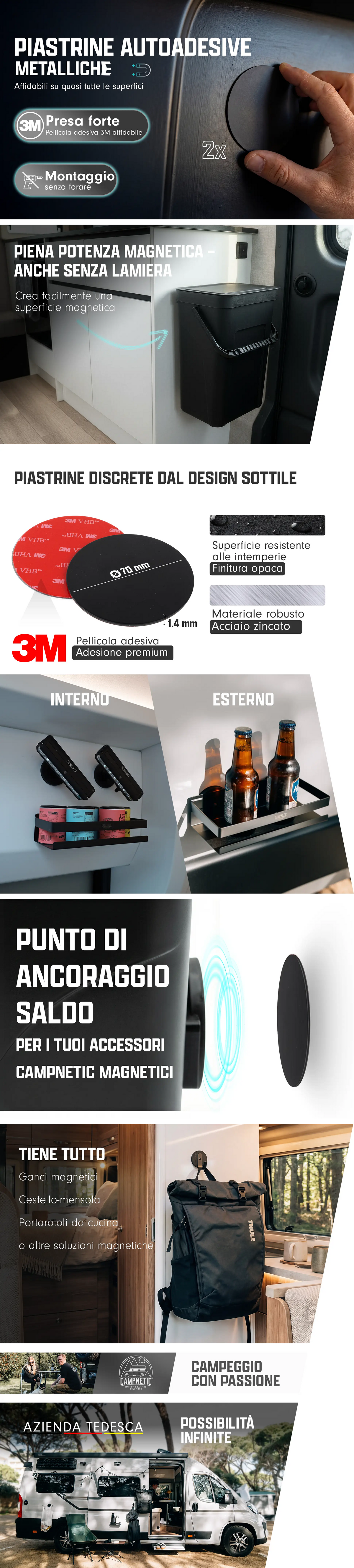 Tampone metallico autoadesivo 70mm nero set da 2