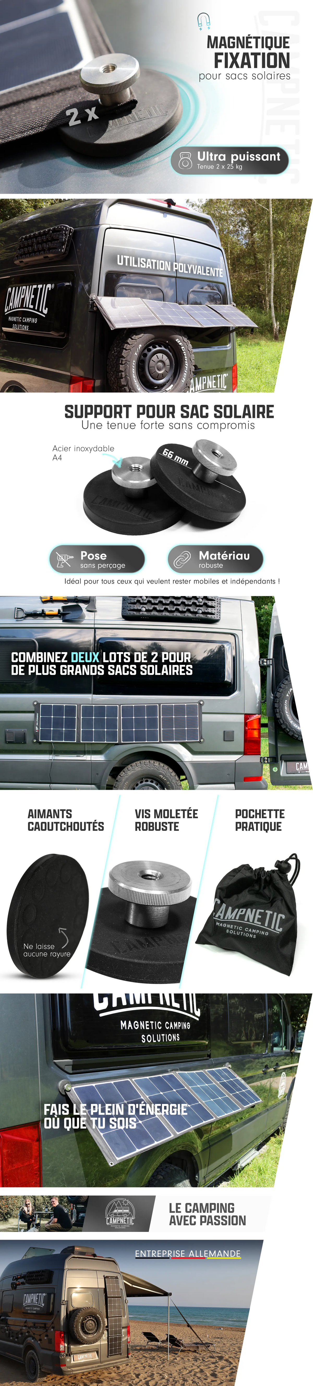 Support magnétique pour sacs solaires, lot de 2