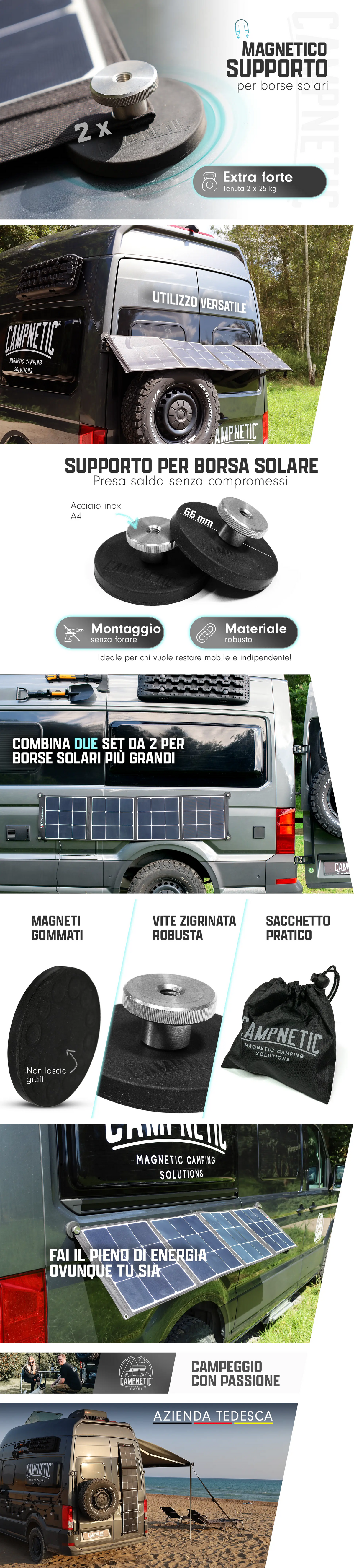 Supporto magnetico per borse solari, set da 2