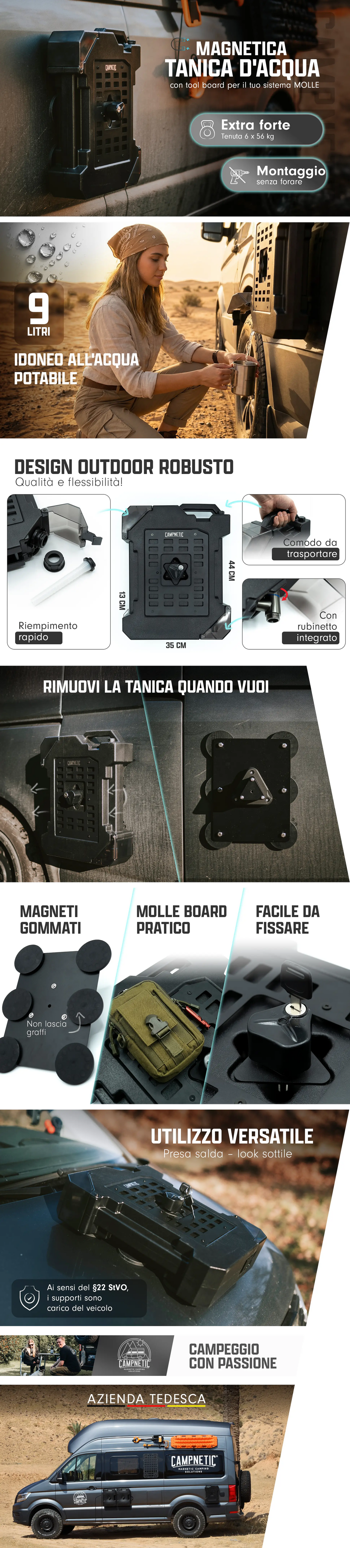 Tanica per acqua da 9 litri con supporto magnetico