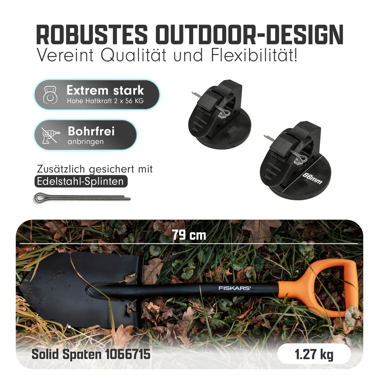 Schaufel Van Spaten anbringen ohne bohren magnethalterung magnetisch magnet fiskars