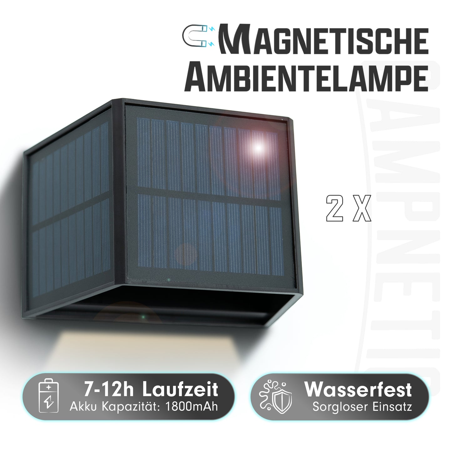 LED Solar Ambientelicht mit Magnetfuß für flexible Montage im Van