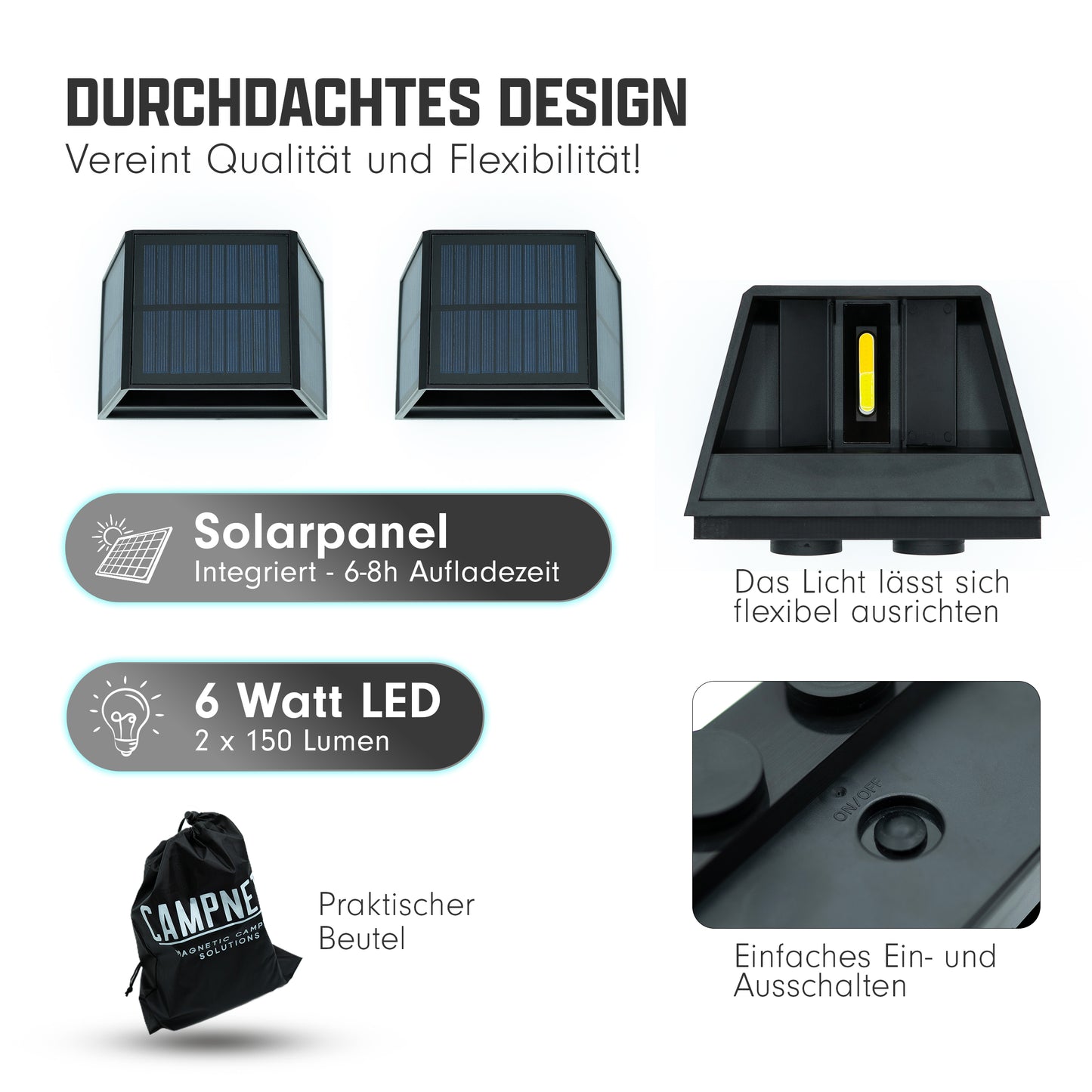 Outdoor LED Solarlicht mit hoher Leuchtkraft und langer Akkulaufzeit