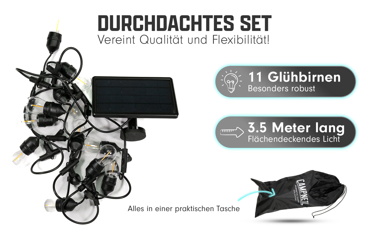 Magnetische Camping Lichterkette mit Solarpanel