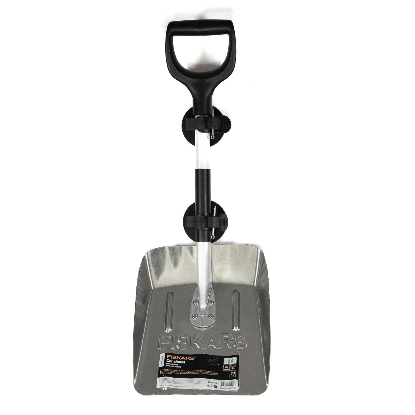 Fiskars Schneeschaufel mit Campnetic Magnethaltern Magnethalterung