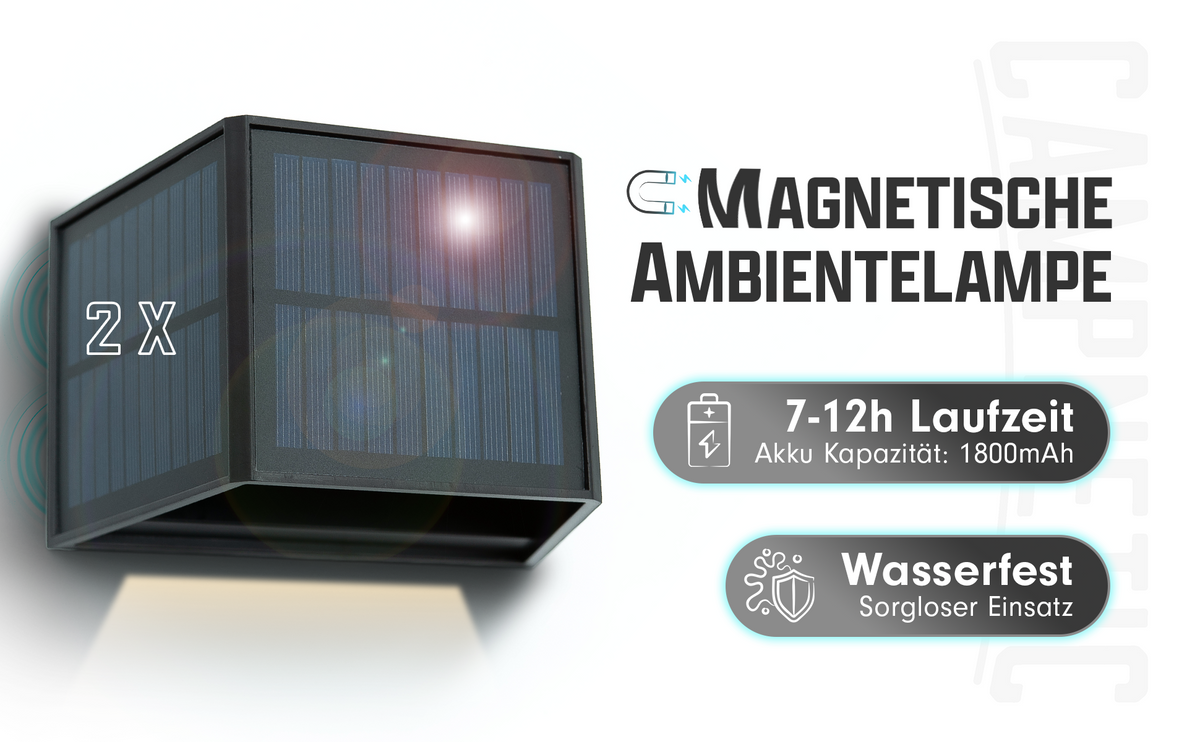 LED Solar Ambientelicht mit Magnethalterung - 2er Set