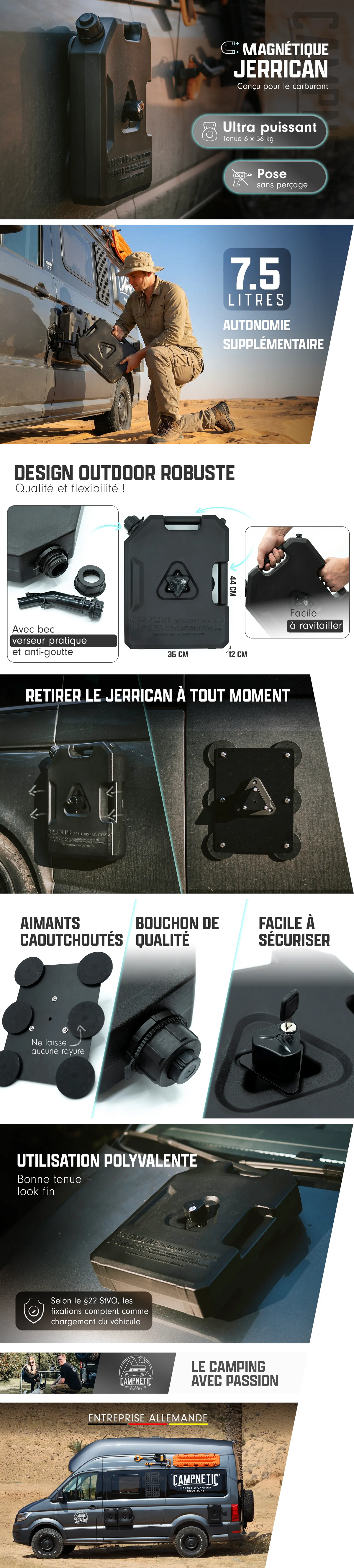 Bidon d'essence de 7,5 L avec support magnétique