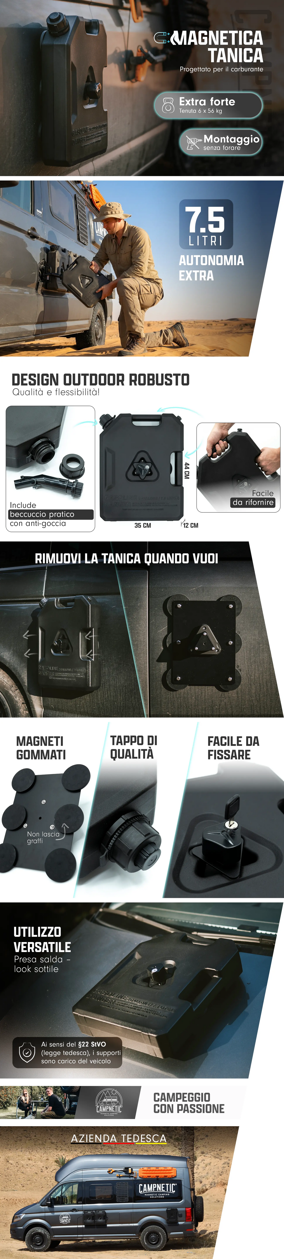 Tanica per benzina da 7,5 L con supporto magnetico