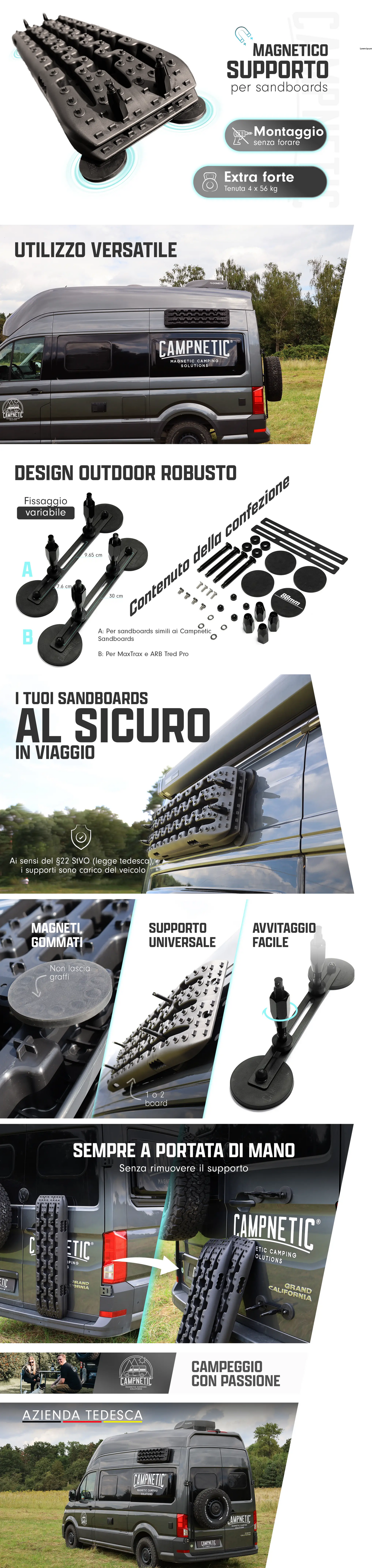 Sandboard con supporto magnetico universale e dispositivo di sicurezza