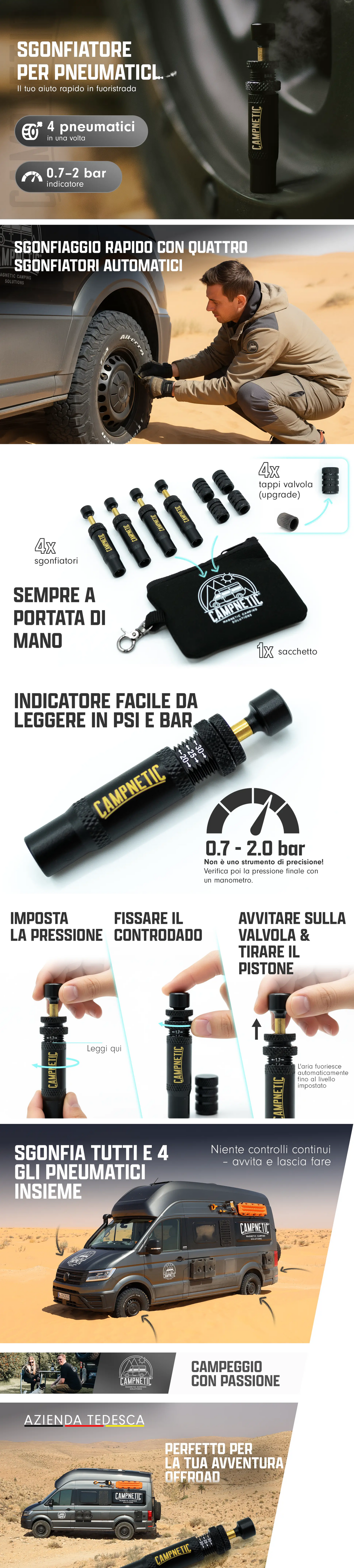 Valvole di sgonfiaggio per pneumatici - Set da 4 deflatori automatici
