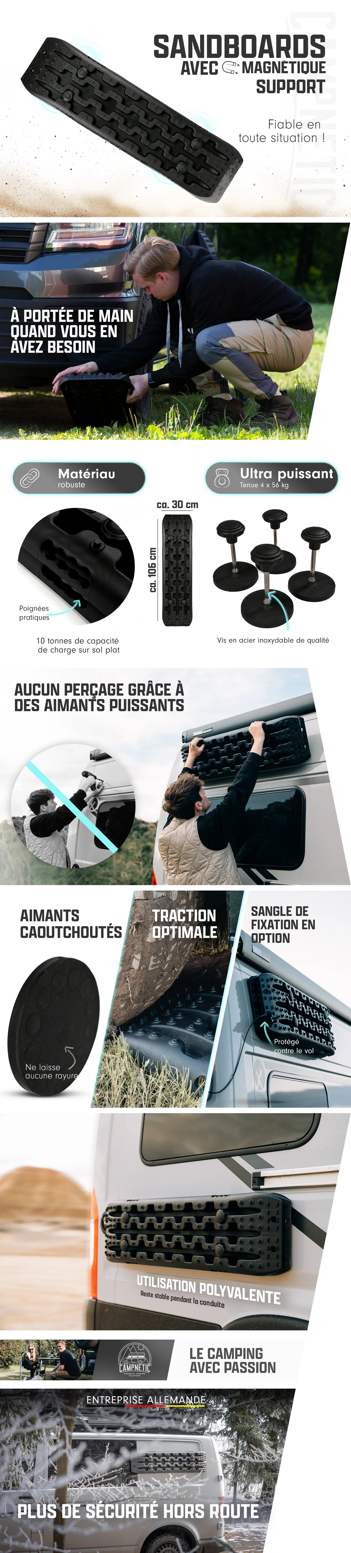 Planches de sandboard avec fixation magnétique