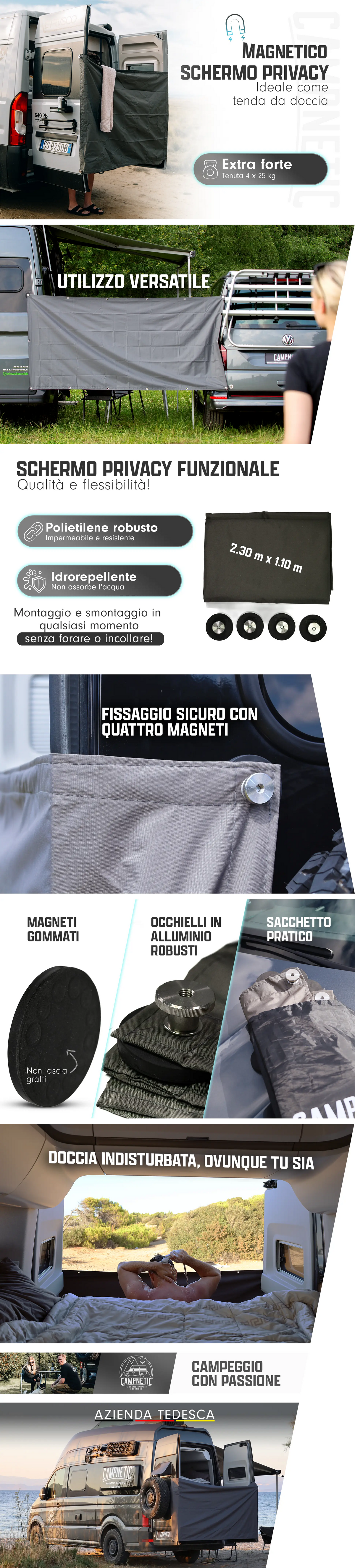 Tenda da doccia/schermo per la privacy con supporto magnetico
