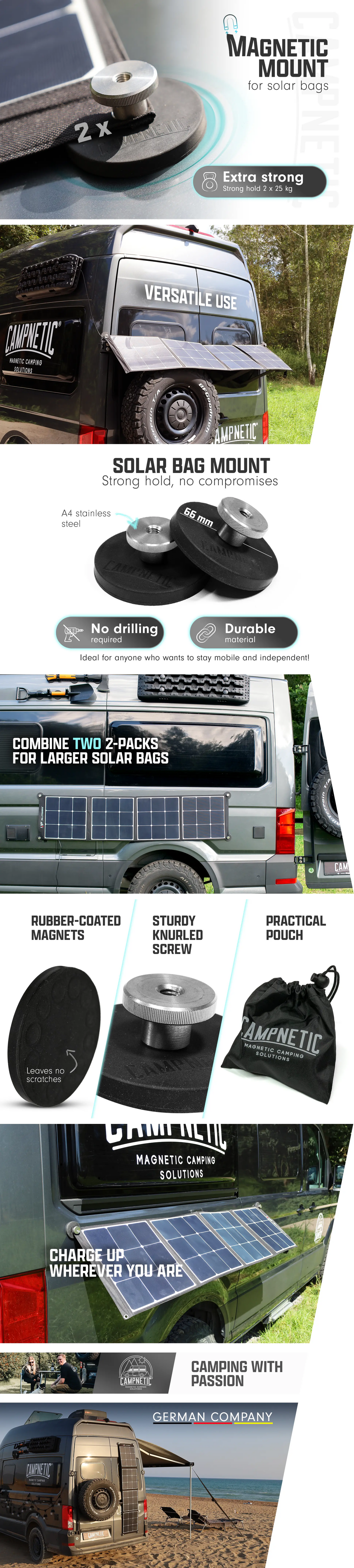 Magnetic holder for solar bags set of 2