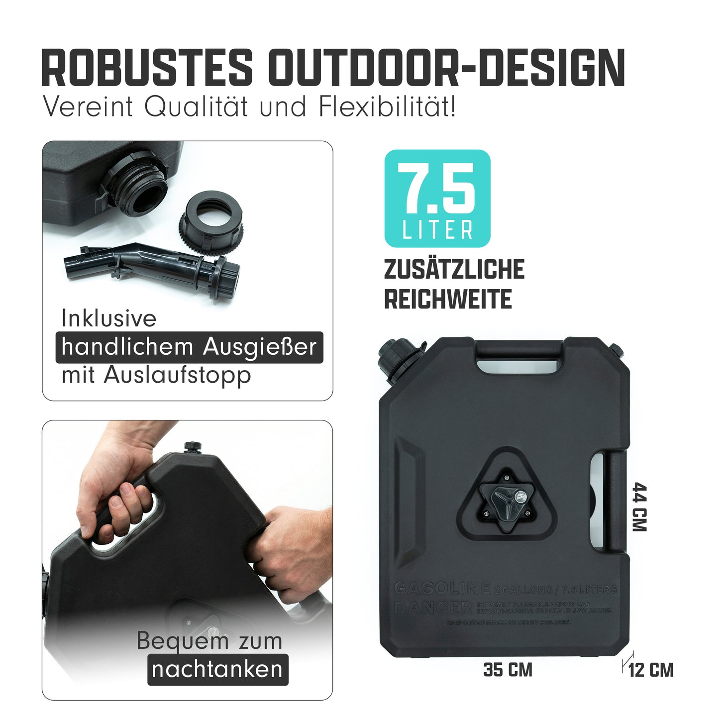 Benzinkanister mit magnetischer Halterung außen am Camper