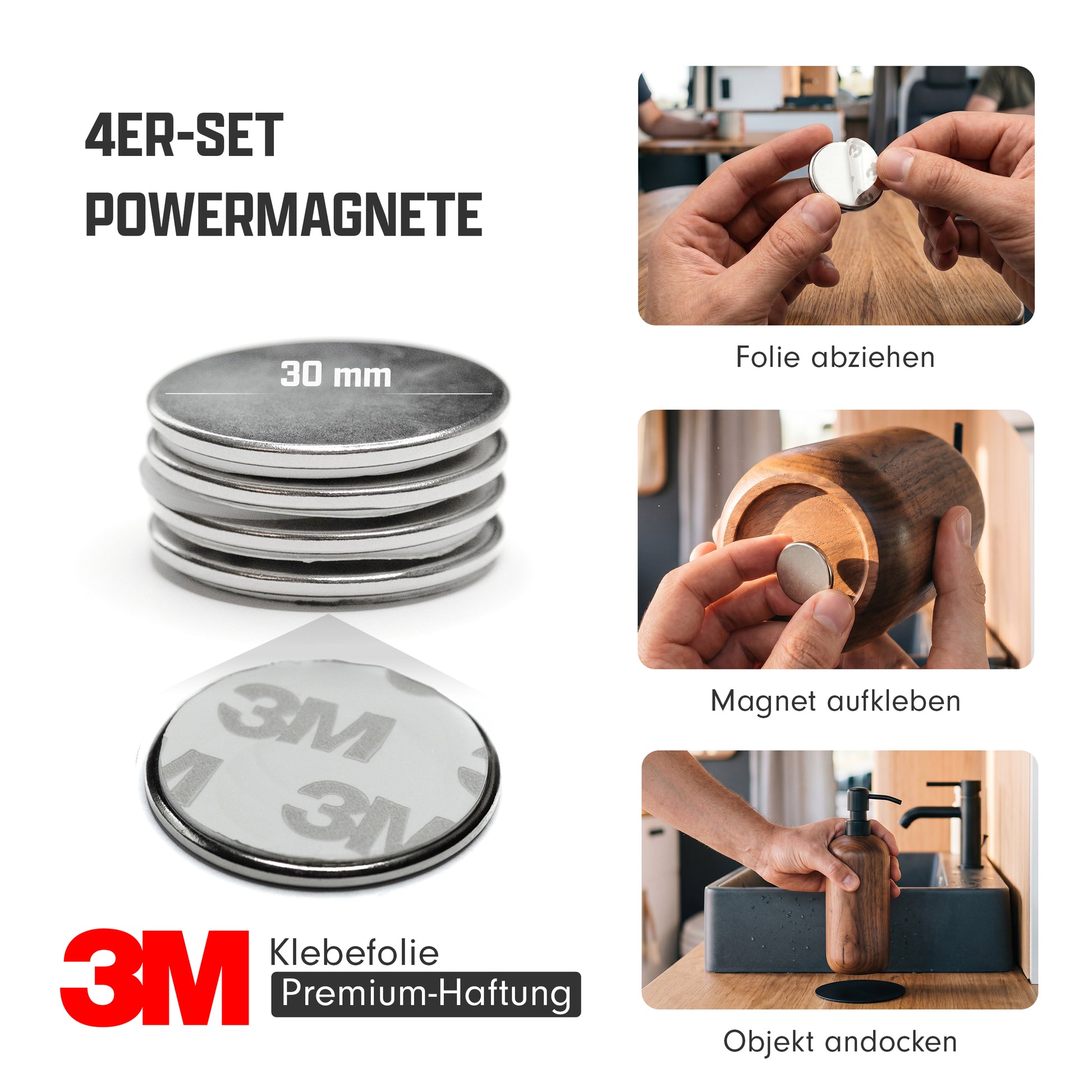 Klebemagnete Set mit 3M Klebefolie – selbstklebende Magnete für Camping und Vanlife