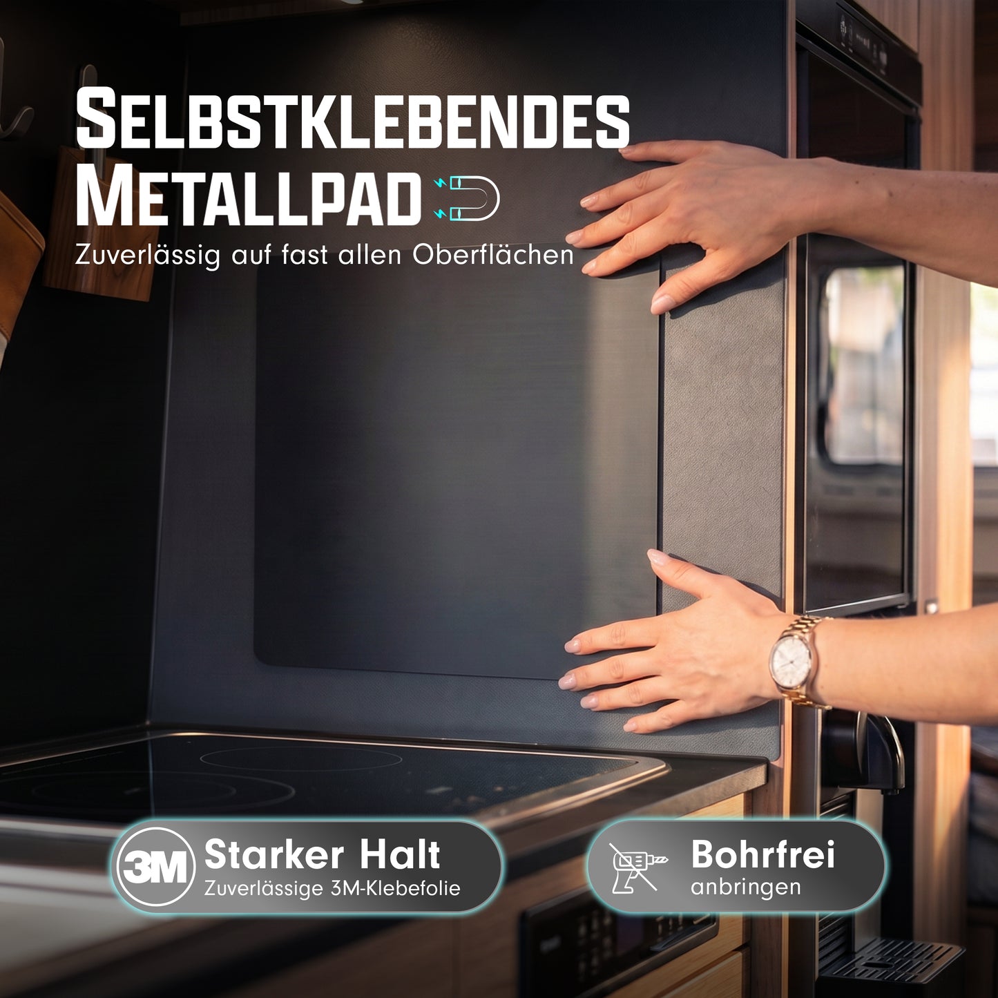 Schwarzes Metallpad 30 x 30 cm für magnetisches Camper-Zubehör