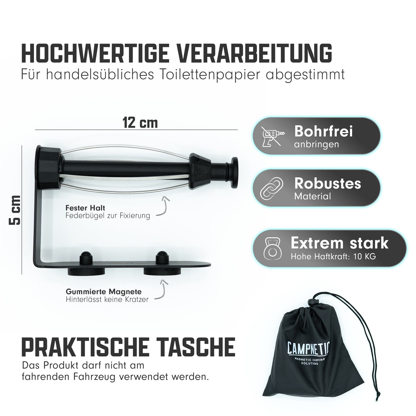 Toilettenpapierhalter mit magnetischer Befestigung zur Innen- und Außenmontage am Campingfahrzeug