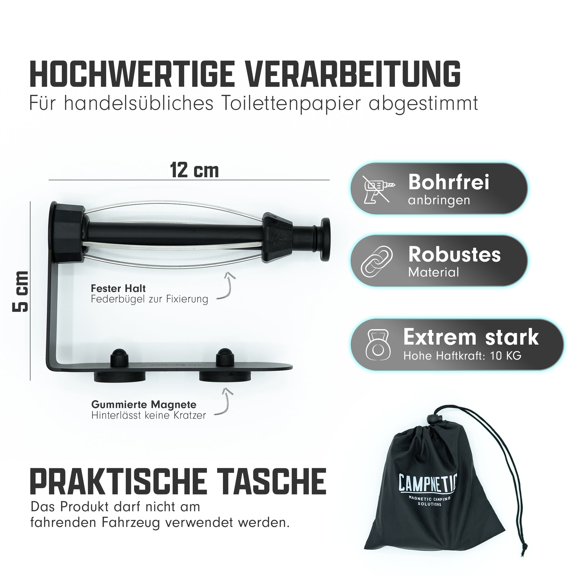 Toilettenpapierhalter mit magnetischer Befestigung zur Innen- und Außenmontage am Campingfahrzeug