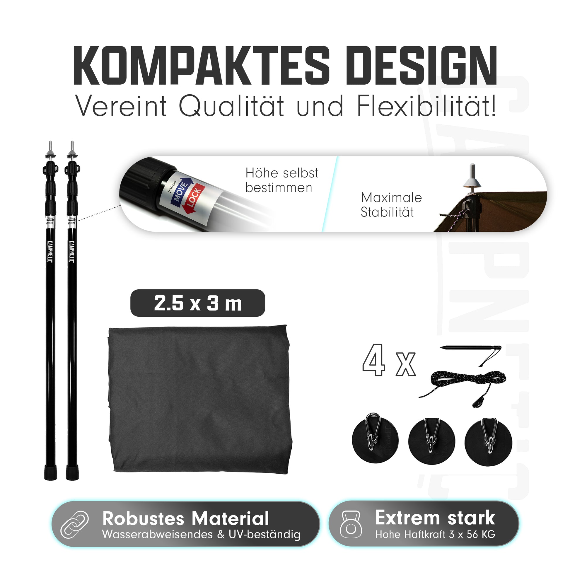 teleskopstangen für sonnensegel Sonnensegel m. magnetischer Halterung,Teleskopstangen 2,5mx3m Camping – Campnetic