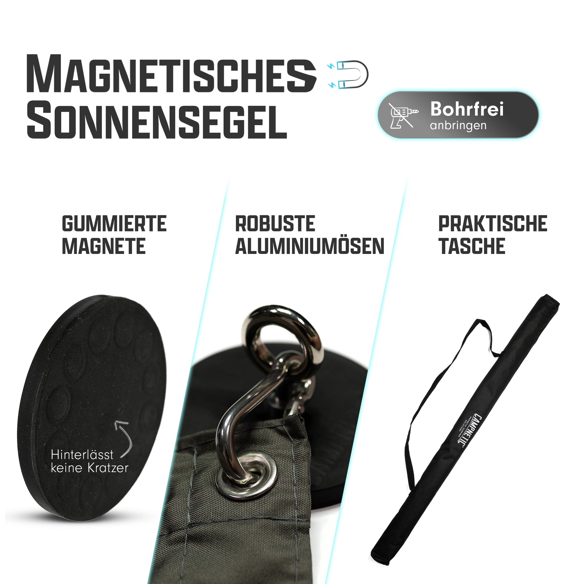 halterungen für sonnensegel Sonnensegel m. magnetischer Halterung,Teleskopstangen 2,5mx3m Camping – Campnetic