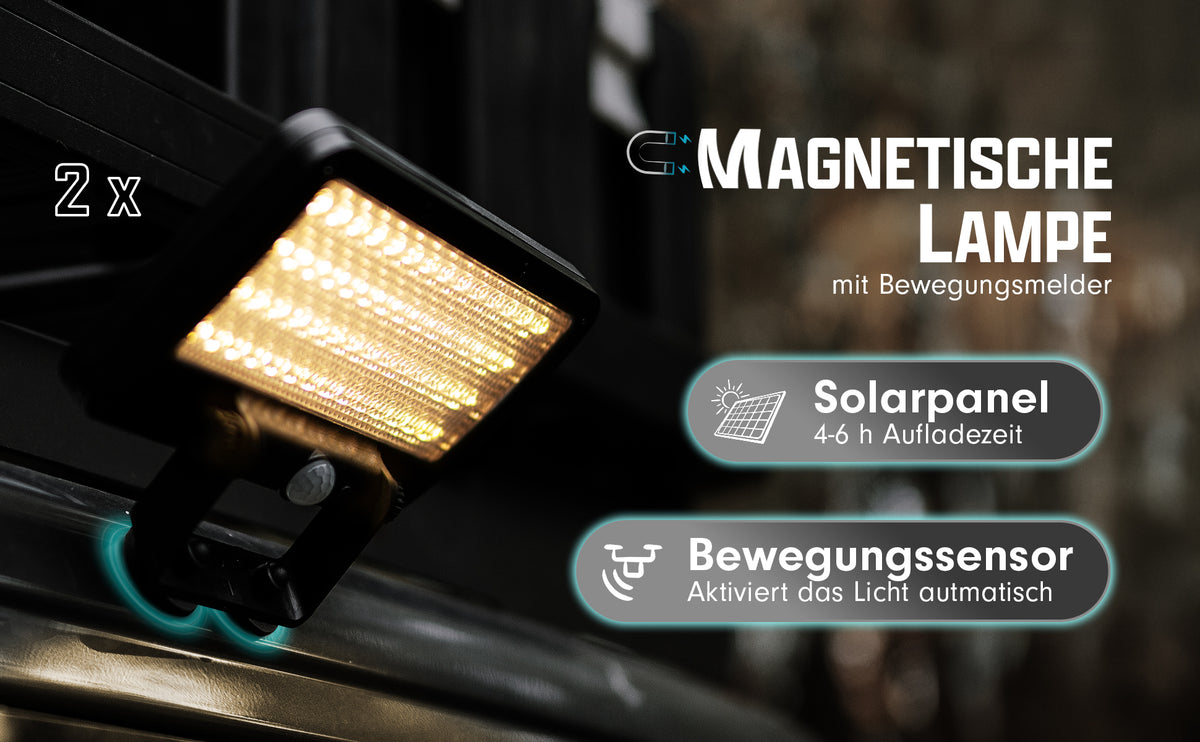 Lampe solaire à LED avec support magnétique et détecteur de mouvement - lot de 2