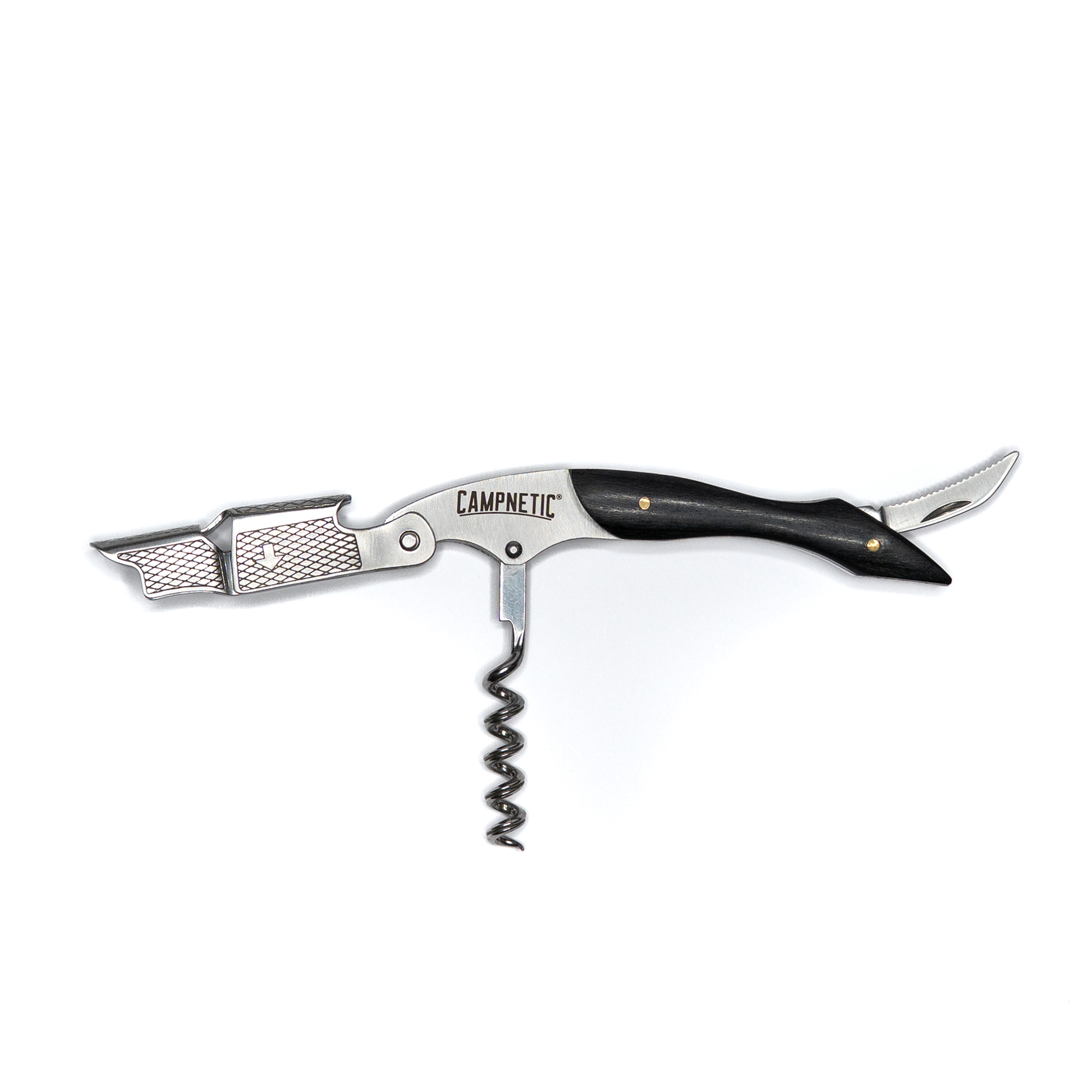 Detailaufnahme des Campnetic Weinöffners – hochwertige Verarbeitung für Camper.