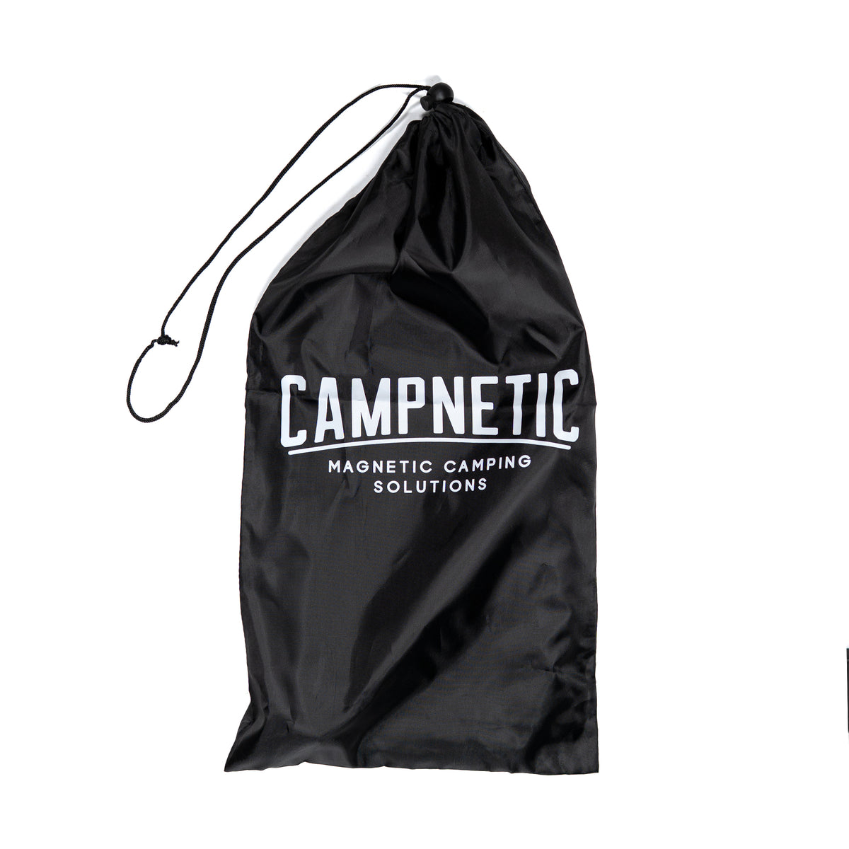 Schwarze Aufbewahrungstasche mit Campnetic Logo für die faltbare Kleiderstange