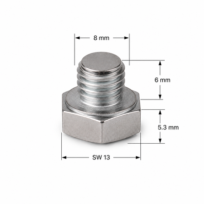 Abmessungen der M8x6 mm Sechskantschraube aus Edelstahl A2“
