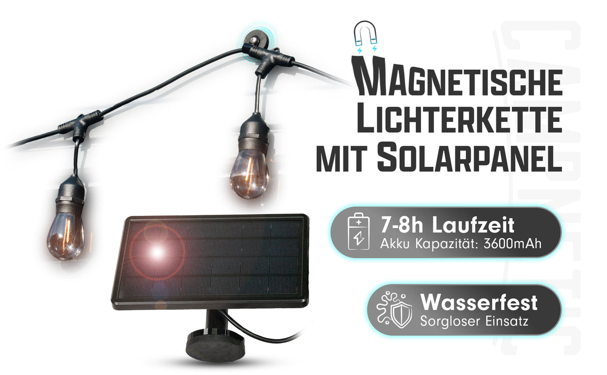 Magnetische Camping Lichterkette mit Solarpanel