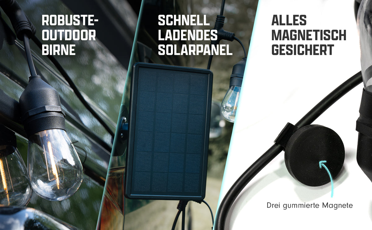Magnetische Camping Lichterkette mit Solarpanel