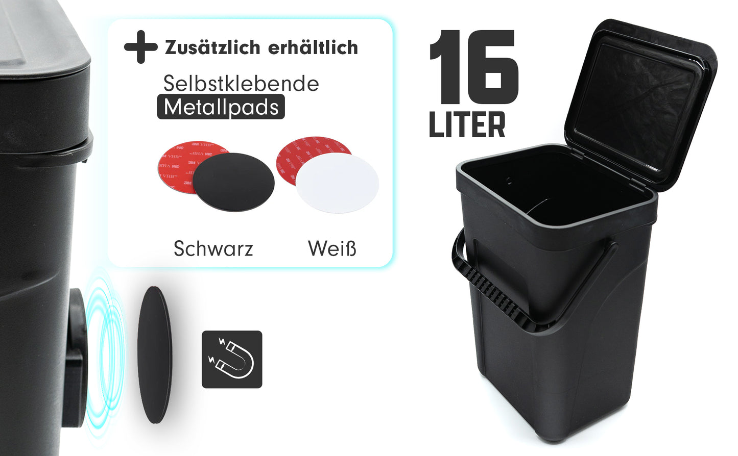 Campnetic magnetischer Camping Mülleimer 16 L befestigt an Metallfläche mit gummiertem Magnet
