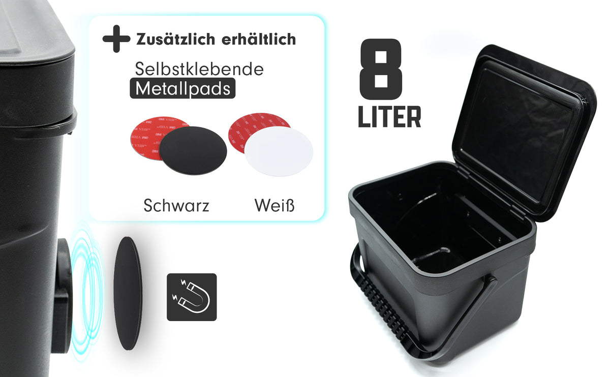 Magnetischer Mülleimer schwarz 8l